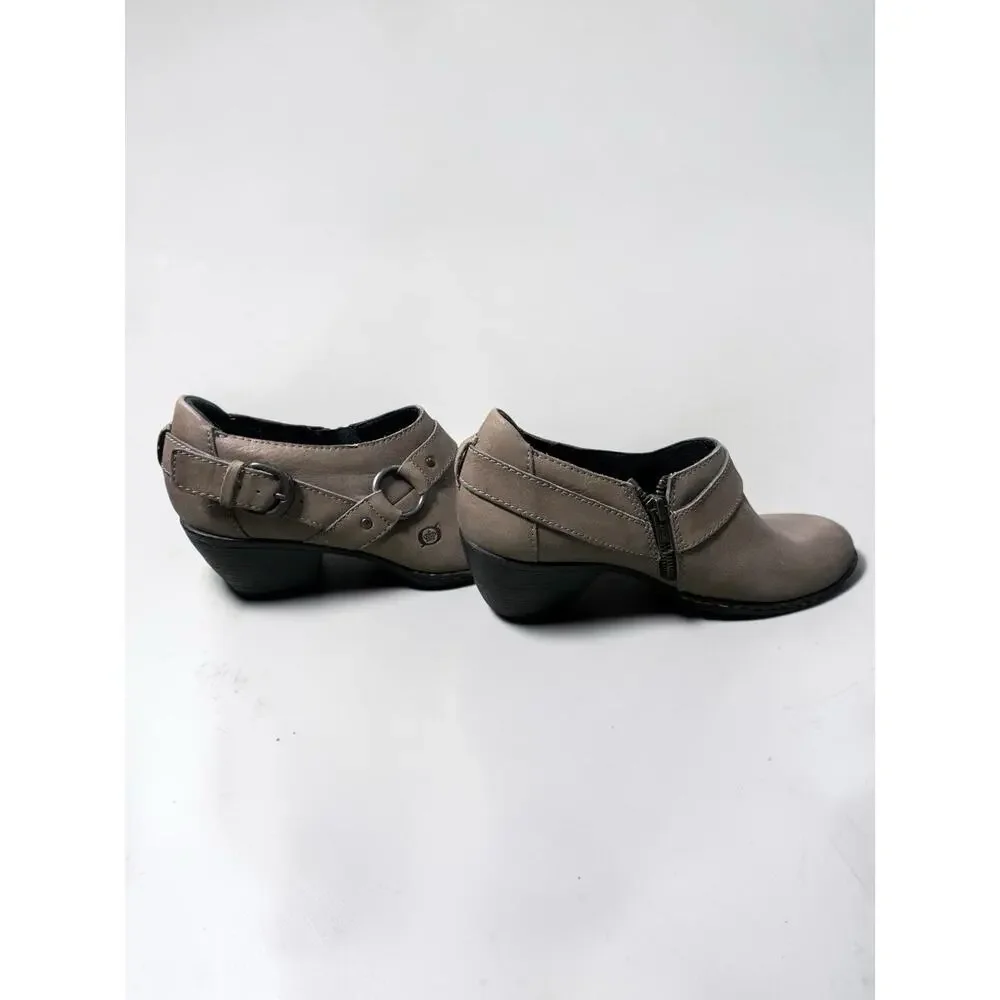 Born Zowy Women’s 8.5W Gray Leather Ankle Booties Side Zip Comfort Wide EU 40